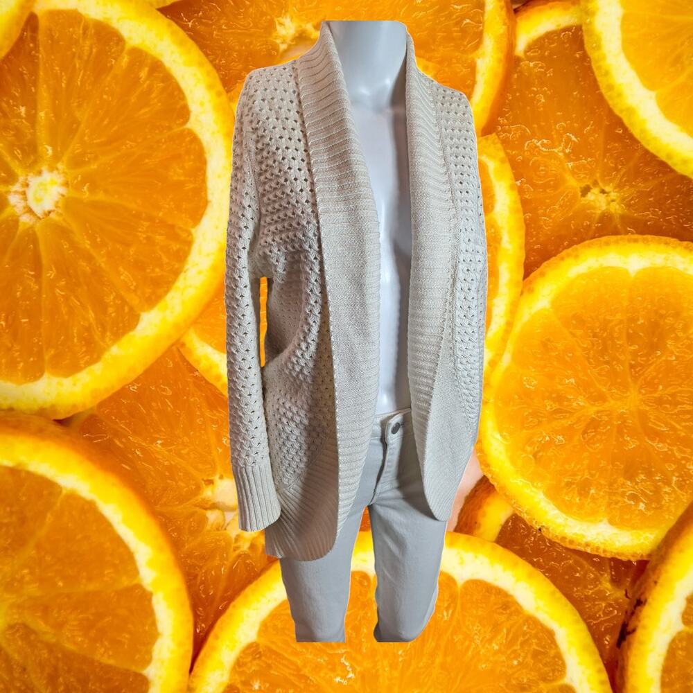 Converse One Star Women's White Cotton Open-Knit Open Front Cardigan Size L